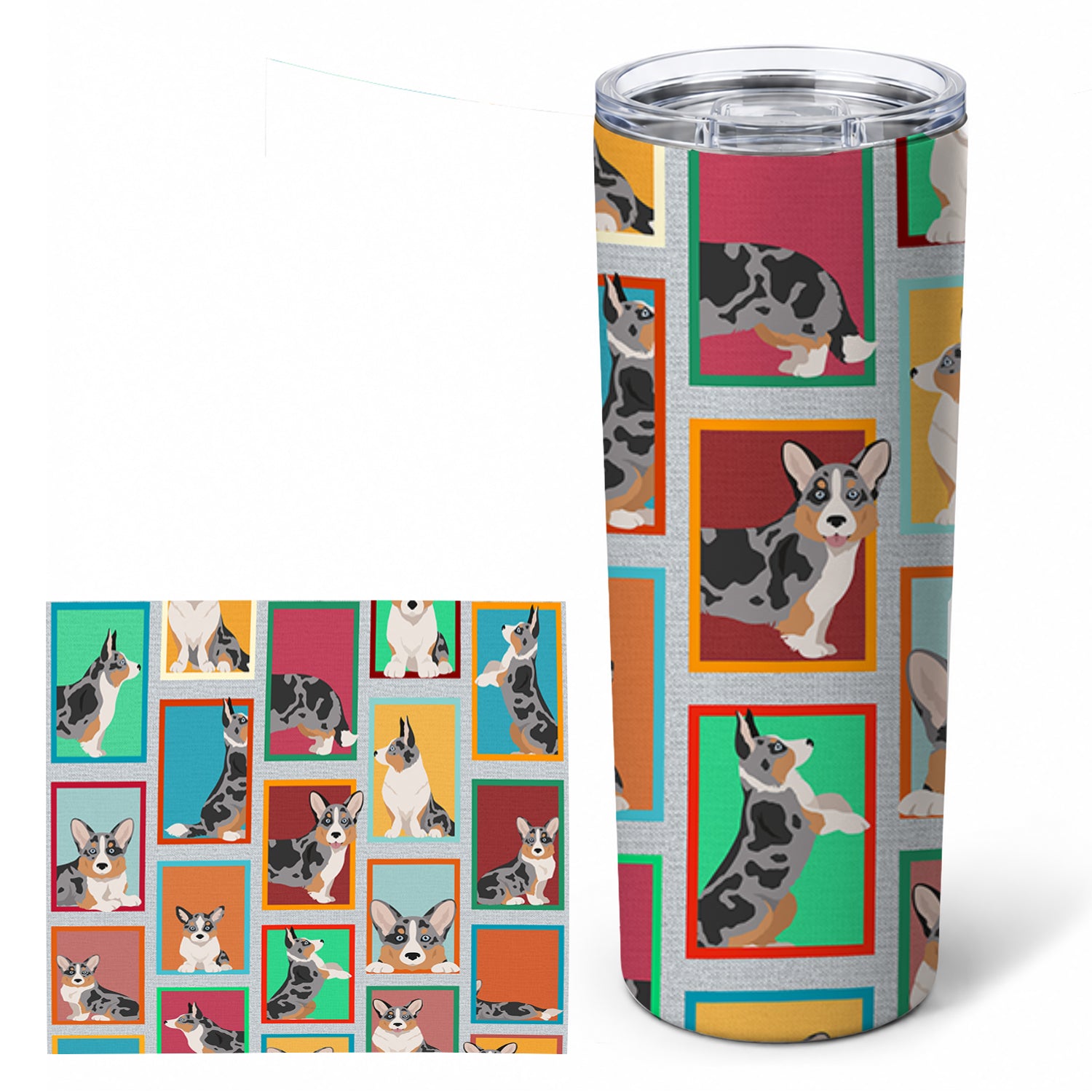 Lots of Blue Merle Welsh Cardigan Corgi Stainless Steel Skinny Tumbler 20 oz Vacuum Double Walled Reusable Insulated Travel Cup