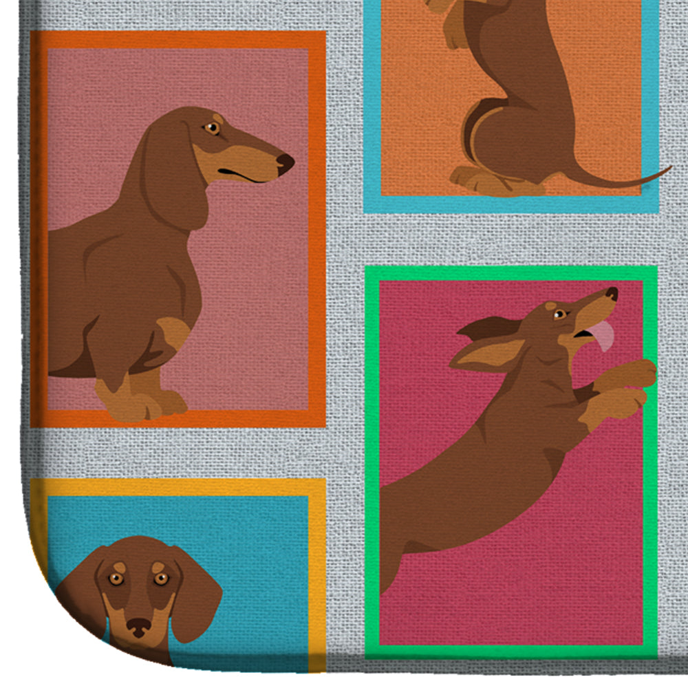 Lots of Chocolate and Tan Dachshund Dish Drying Mat Absorbent Dish Drying Mat Pad for Kitchen Counter Dish Drainer Mat for Countertop, 14 x 21", Multicolor