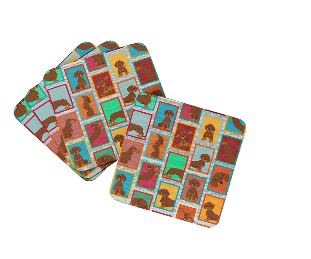 Lots of Chocolate and Tan Dachshund Foam Coasters Set of 4 Cup Coasters for Indoor Outdoor, Tabletop Protection, Anti Slip, Mouse pad Material