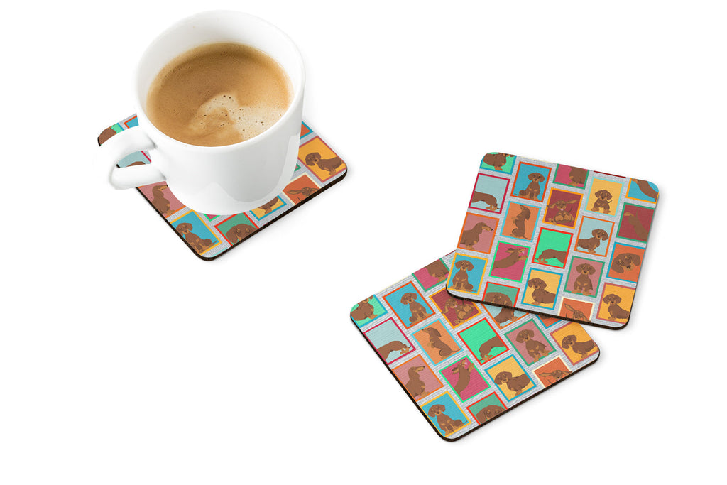 Lots of Chocolate and Tan Dachshund Foam Coasters Set of 4 Cup Coasters for Indoor Outdoor, Tabletop Protection, Anti Slip, Mouse pad Material