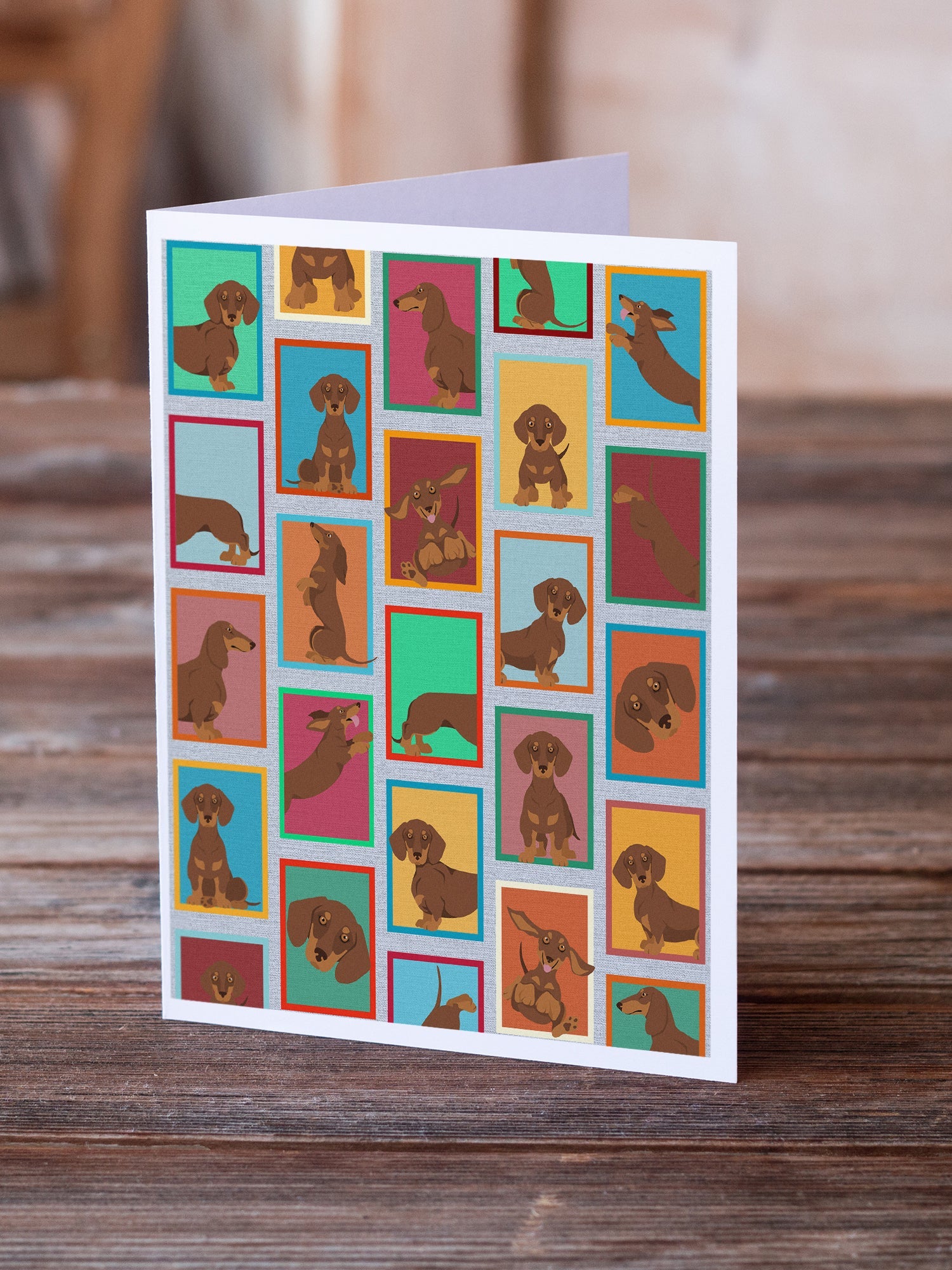 Lots of Chocolate and Tan Dachshund Greeting Cards Pack of 8 Blank Cards with Envelopes Whimsical A7 Size 5x7
