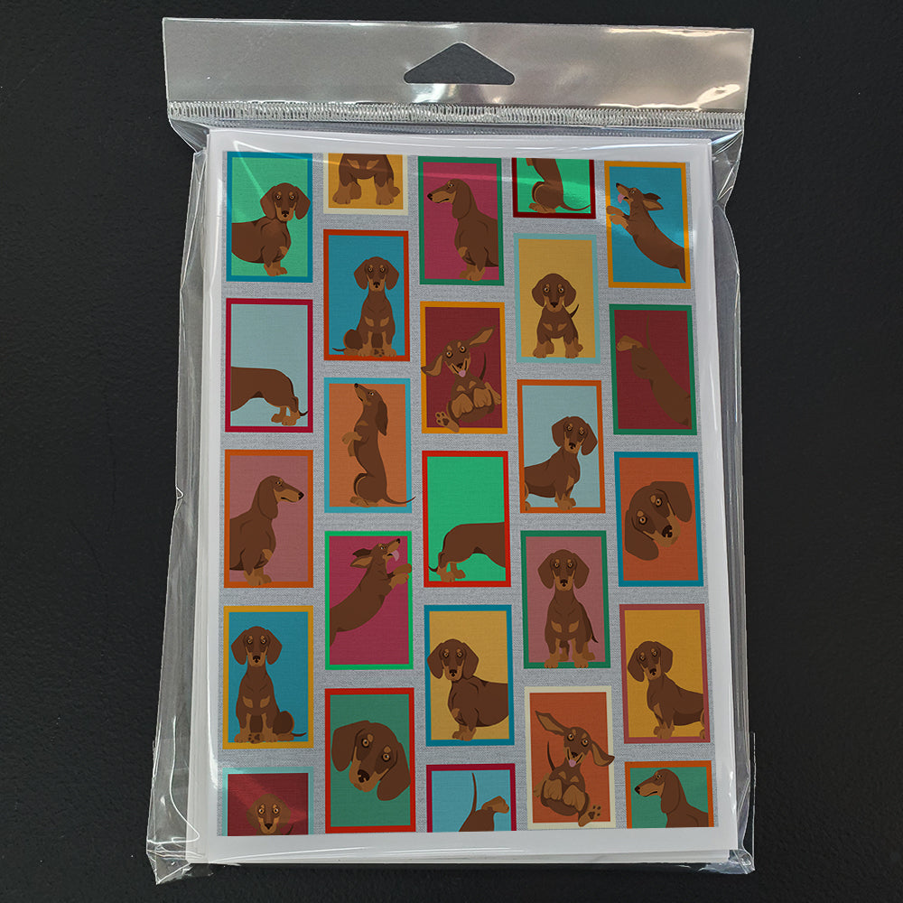 Lots of Chocolate and Tan Dachshund Greeting Cards Pack of 8 Blank Cards with Envelopes Whimsical A7 Size 5x7