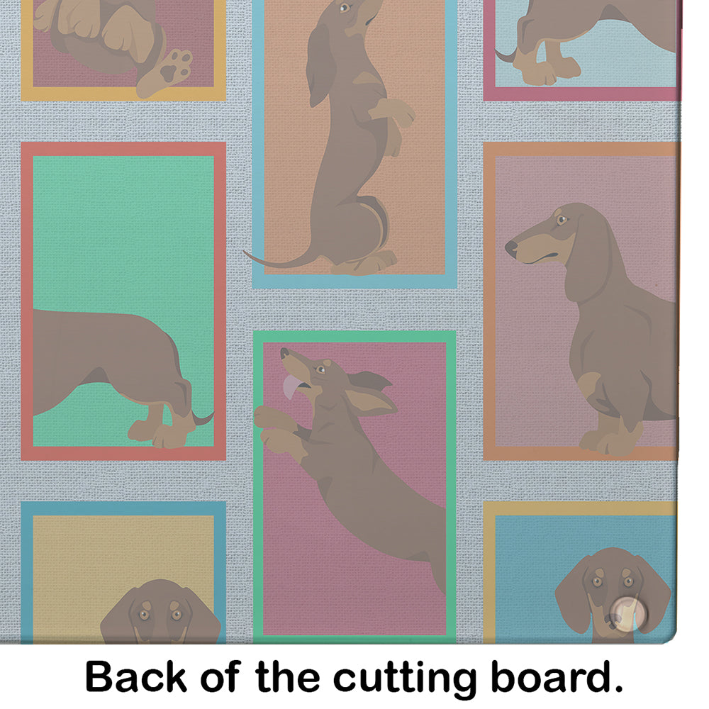 Lots of Chocolate and Tan Dachshund Cutting Board Tempered Glass Kitchen Cutting Surface, Heat Resistant Chopping, Non-Slip Feet, Food Prep & Serving