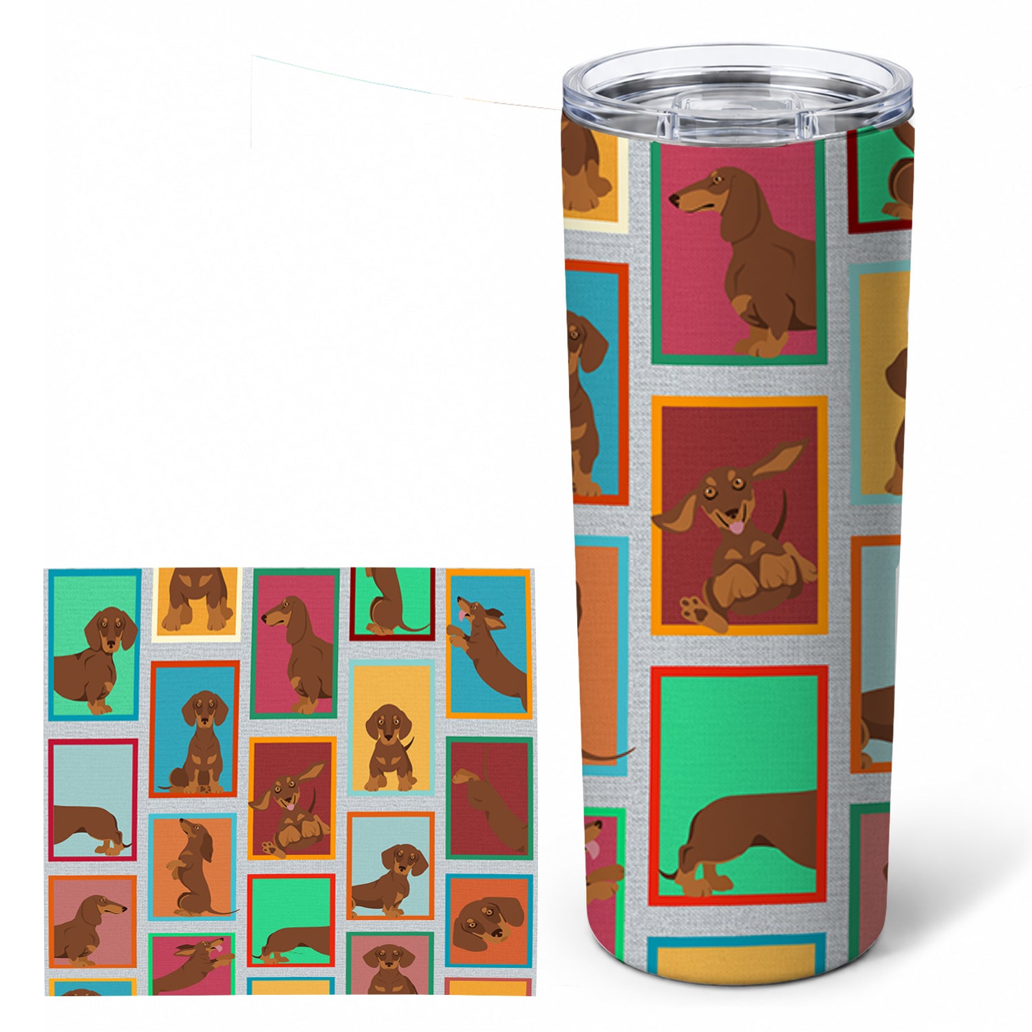 Lots of Chocolate and Tan Dachshund Stainless Steel Skinny Tumbler 20 oz Vacuum Double Walled Reusable Insulated Travel Cup