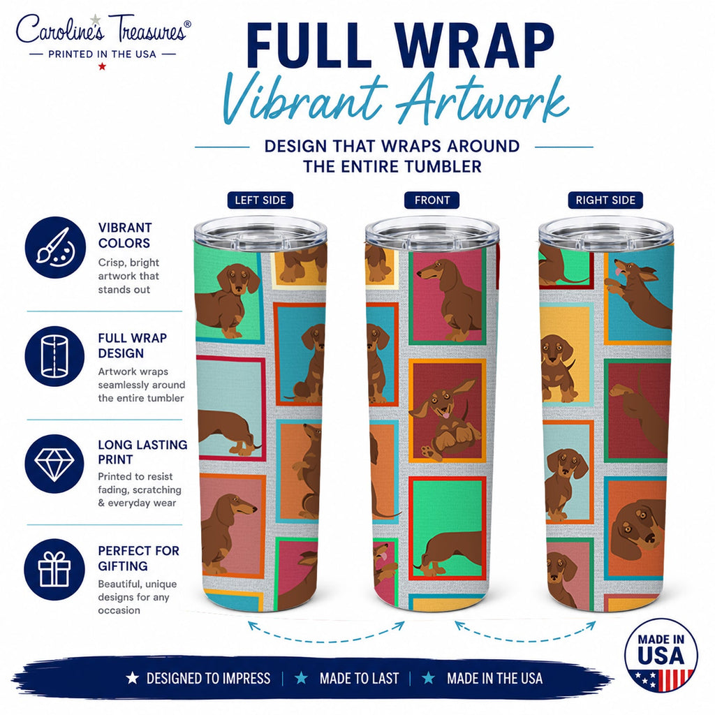 Lots of Chocolate and Tan Dachshund Stainless Steel Skinny Tumbler 20 oz Vacuum Double Walled Reusable Insulated Travel Cup