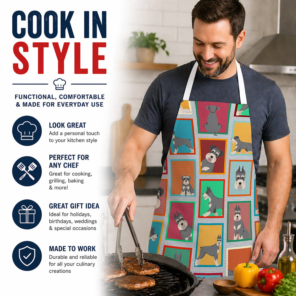 Lots of Schnauzer Apron Cooking Kitchen Server Baking Crafts Gardening for Adult Women Men, Unisex, Large, Multicolor