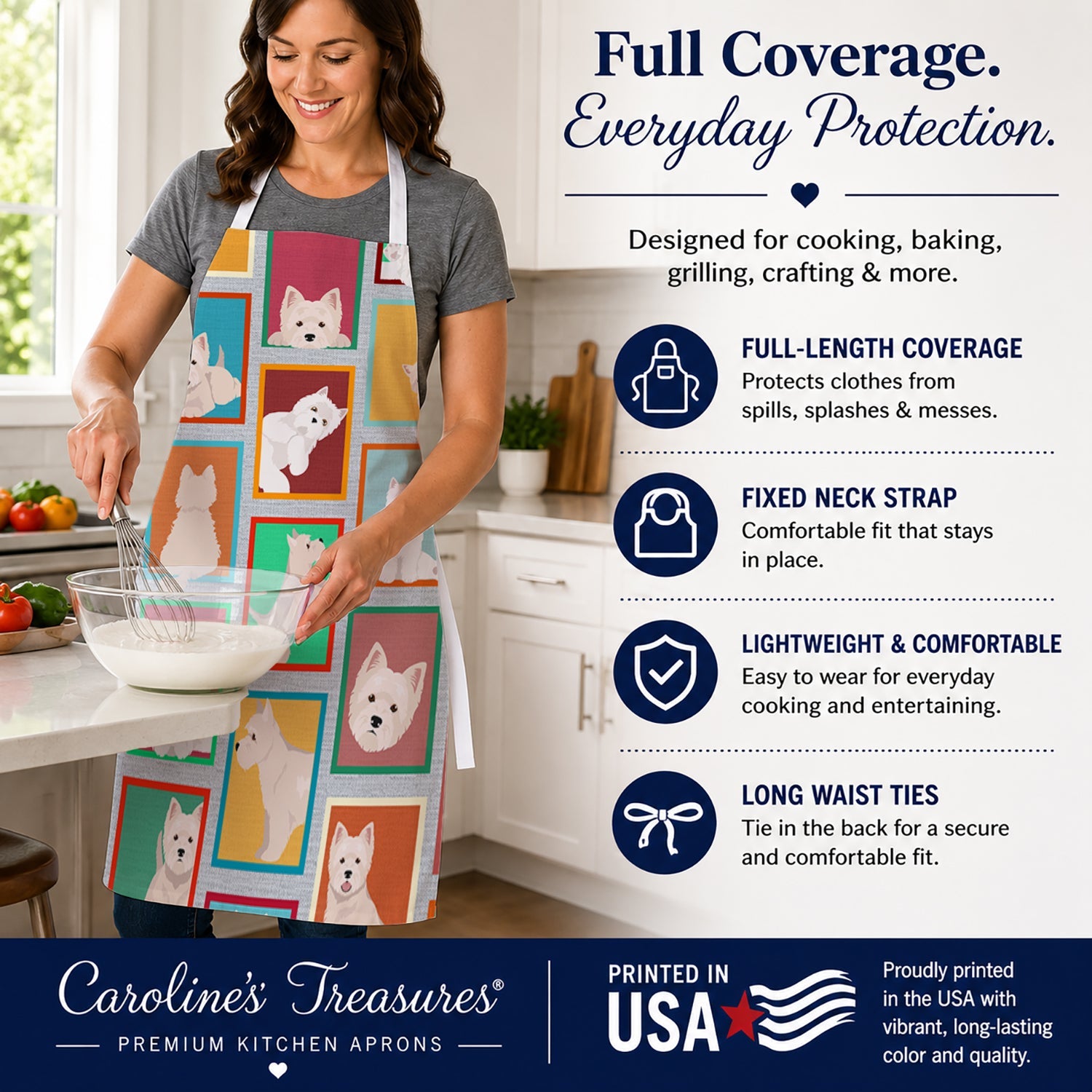 Lots of Westie Apron Cooking Kitchen Server Baking Crafts Gardening for Adult Women Men, Unisex, Large, Multicolor