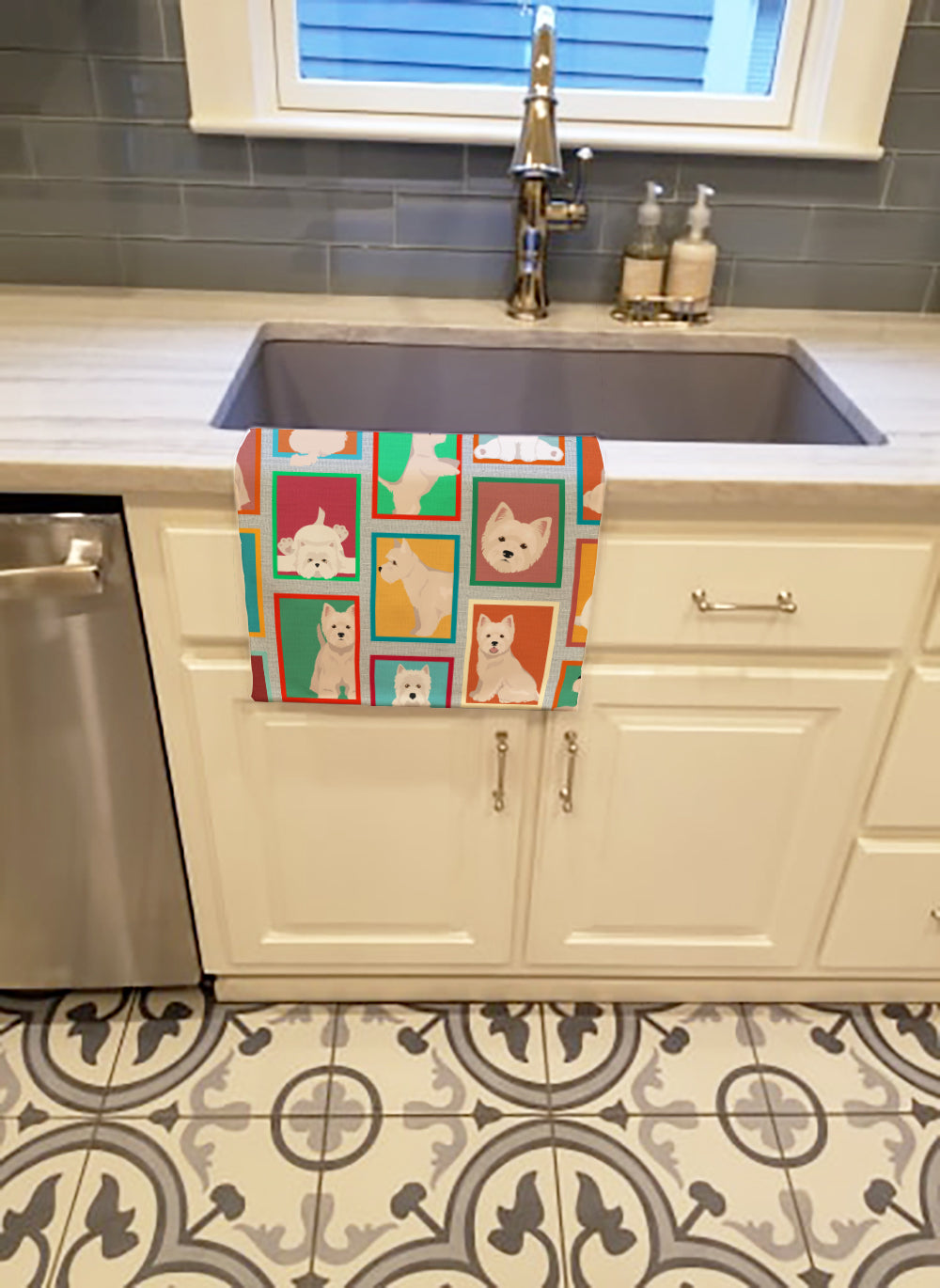 Lots of Westie Kitchen Towel Velour Plush Front and Cotton Loop Back Machine Washable