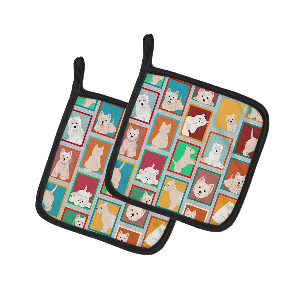 Lots of Westie Pot Holder Set of 2 Heat Resistant Quilted Hot Pads 7.5 x 7.5 Inch, Insulated Kitchen Trivets for Cooking & Baking