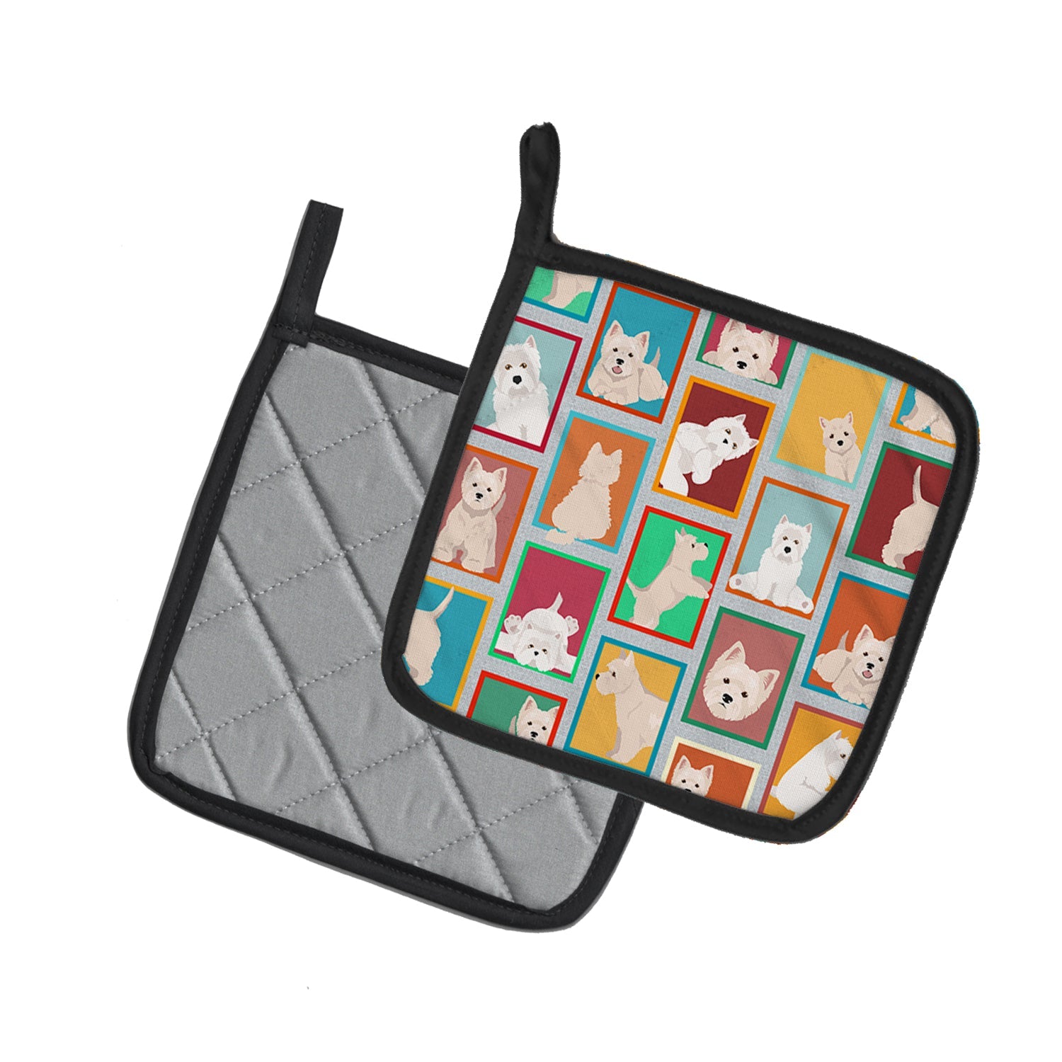 Lots of Westie Pot Holder Set of 2 Heat Resistant Quilted Hot Pads 7.5 x 7.5 Inch, Insulated Kitchen Trivets for Cooking & Baking
