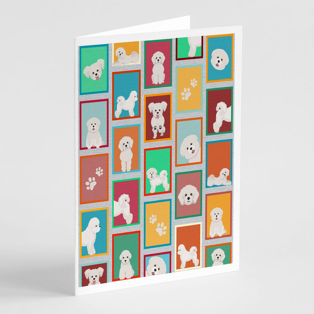 Lots of Bichon Frise Greeting Cards Pack of 8 Blank Cards with Envelopes Whimsical A7 Size 5x7