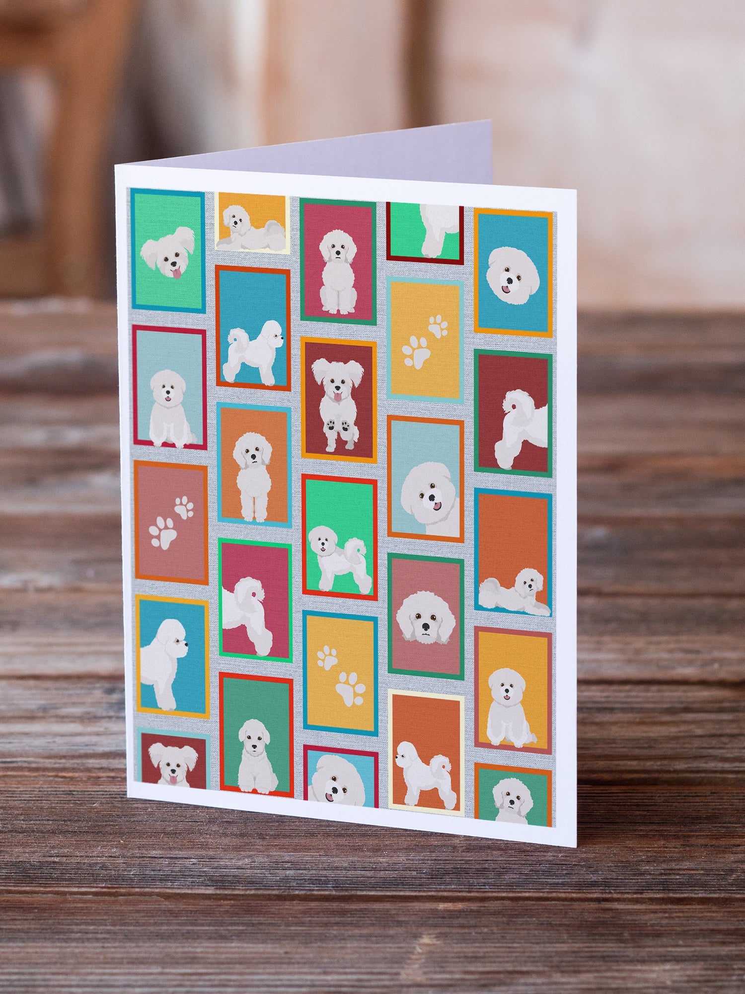 Lots of Bichon Frise Greeting Cards Pack of 8 Blank Cards with Envelopes Whimsical A7 Size 5x7