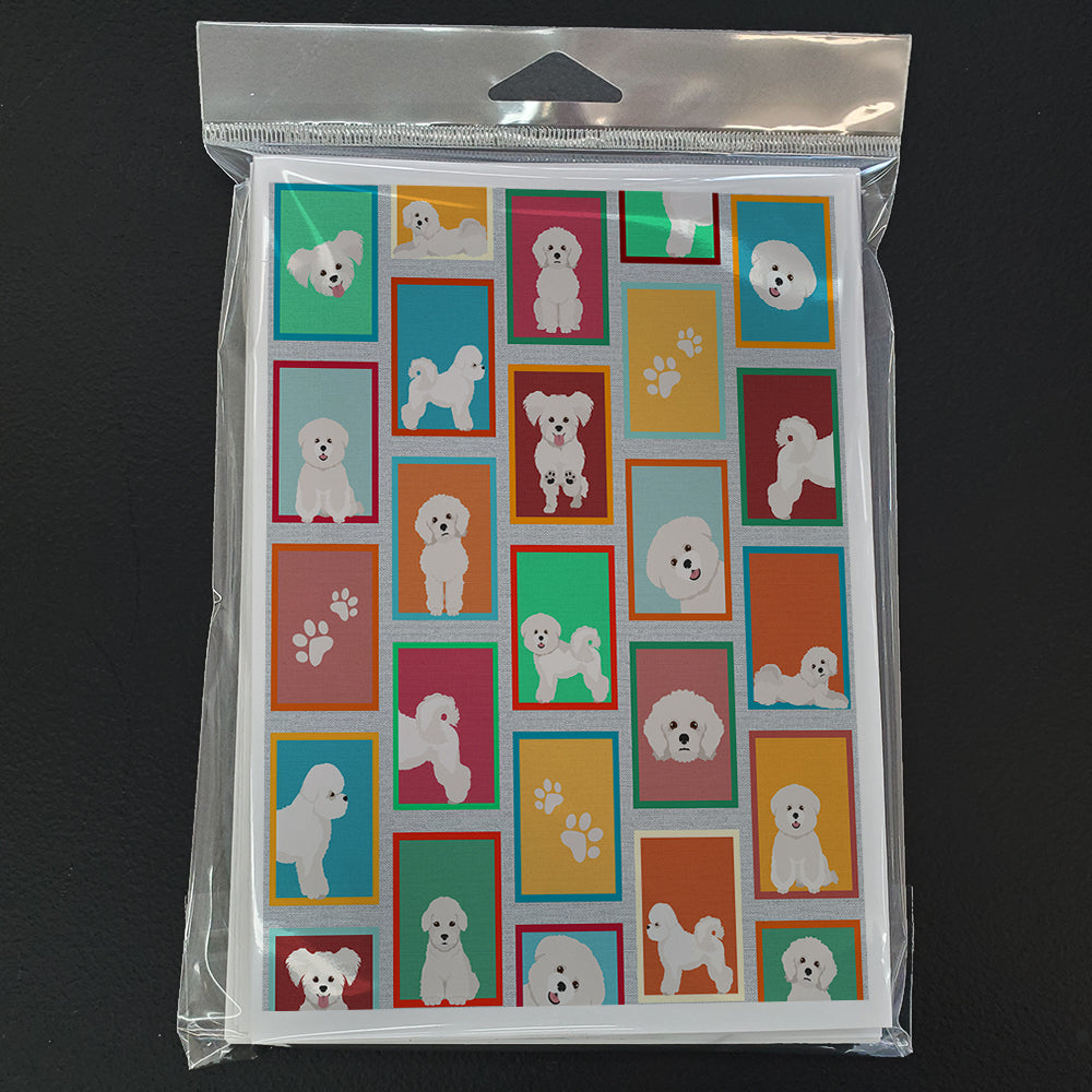 Lots of Bichon Frise Greeting Cards Pack of 8 Blank Cards with Envelopes Whimsical A7 Size 5x7