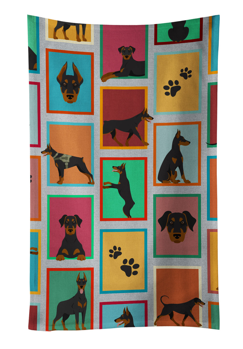 Lots of Doberman Pinscher Kitchen Towel Velour Plush Front and Cotton Loop Back Machine Washable