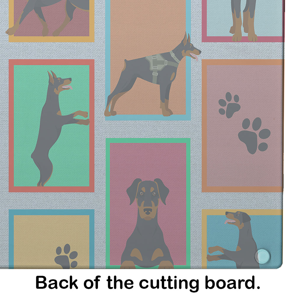 Lots of Doberman Pinscher Cutting Board Tempered Glass Kitchen Cutting Surface, Heat Resistant Chopping, Non-Slip Feet, Food Prep & Serving