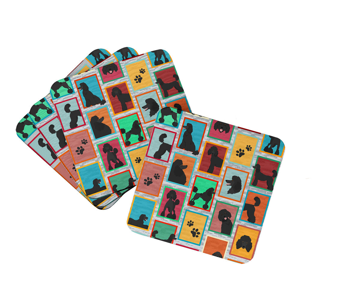 Lots of Black Standard Poodle Foam Coasters Set of 4 Cup Coasters for Indoor Outdoor, Tabletop Protection, Anti Slip, Mouse pad Material