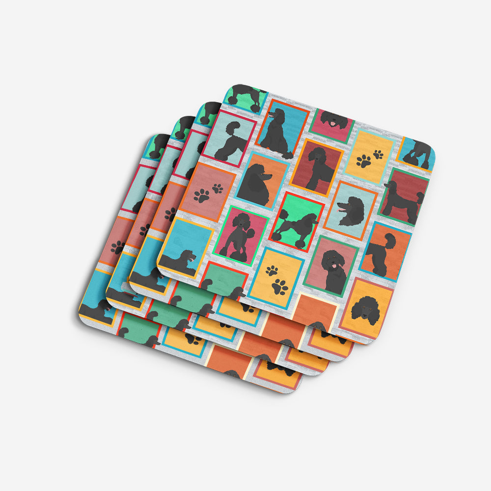 Lots of Black Standard Poodle Foam Coasters Set of 4 Cup Coasters for Indoor Outdoor, Tabletop Protection, Anti Slip, Mouse pad Material