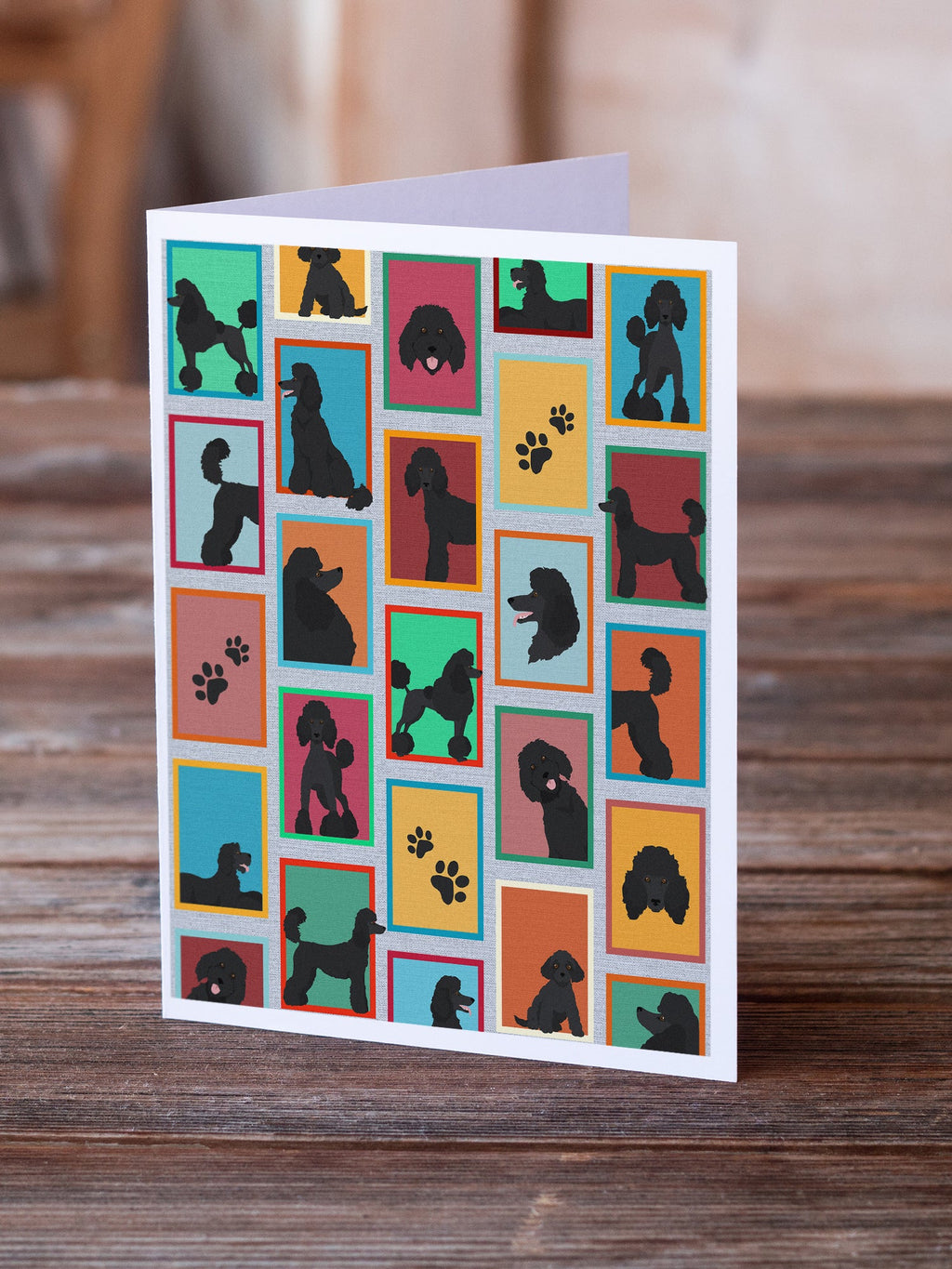 Lots of Black Standard Poodle Greeting Cards Pack of 8 Blank Cards with Envelopes Whimsical A7 Size 5x7