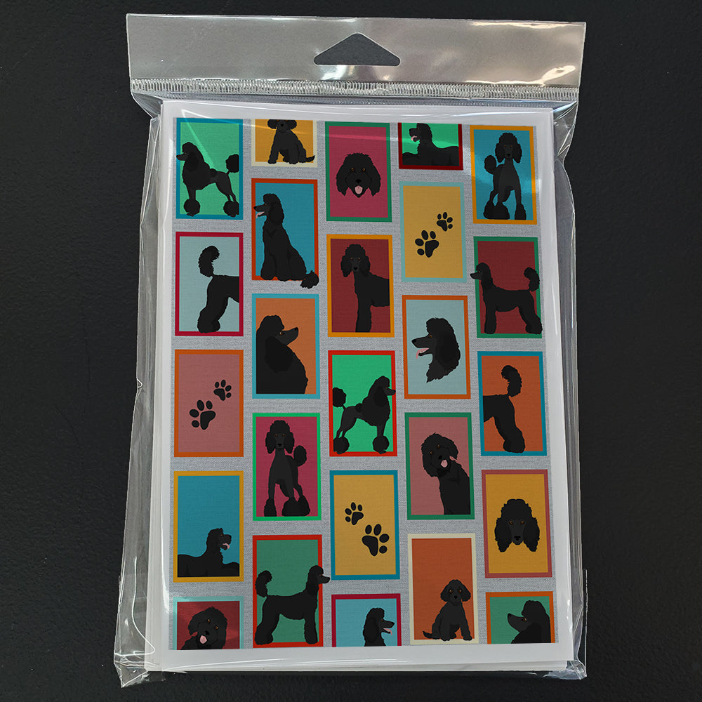 Lots of Black Standard Poodle Greeting Cards Pack of 8 Blank Cards with Envelopes Whimsical A7 Size 5x7