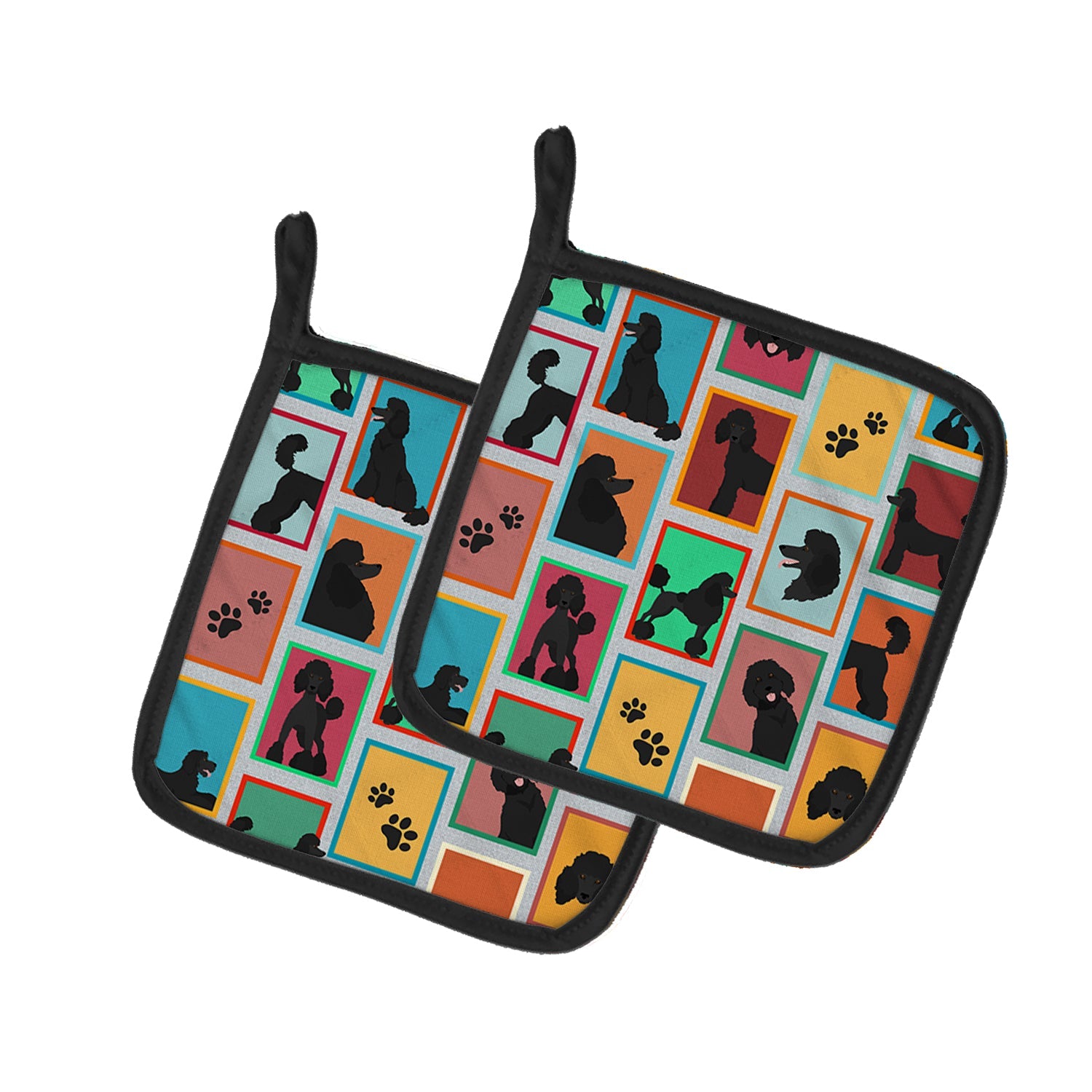 Lots of Black Standard Poodle Pot Holder Set of 2 Heat Resistant Quilted Hot Pads 7.5 x 7.5 Inch, Insulated Kitchen Trivets for Cooking & Baking