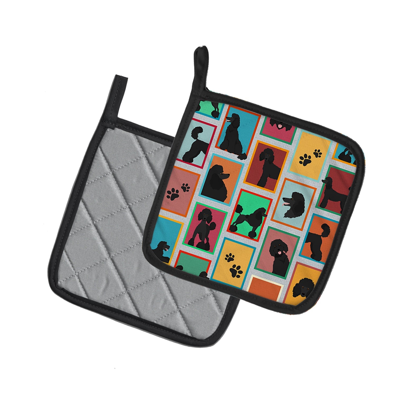 Lots of Black Standard Poodle Pot Holder Set of 2 Heat Resistant Quilted Hot Pads 7.5 x 7.5 Inch, Insulated Kitchen Trivets for Cooking & Baking