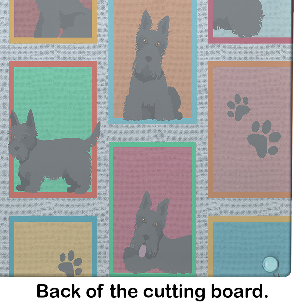 Lots of Scottish Terrier Cutting Board Tempered Glass Kitchen Cutting Surface, Heat Resistant Chopping, Non-Slip Feet, Food Prep & Serving