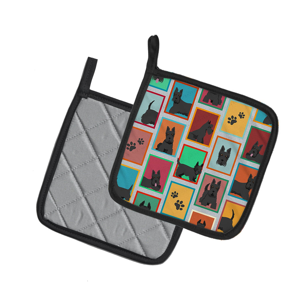 Lots of Scottish Terrier Pot Holder Set of 2 Heat Resistant Quilted Hot Pads 7.5 x 7.5 Inch, Insulated Kitchen Trivets for Cooking & Baking
