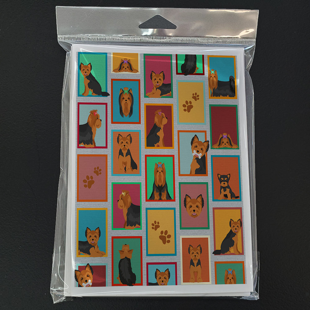 Lots of Black and Tan Yorkie Greeting Cards Pack of 8 Blank Cards with Envelopes Whimsical A7 Size 5x7
