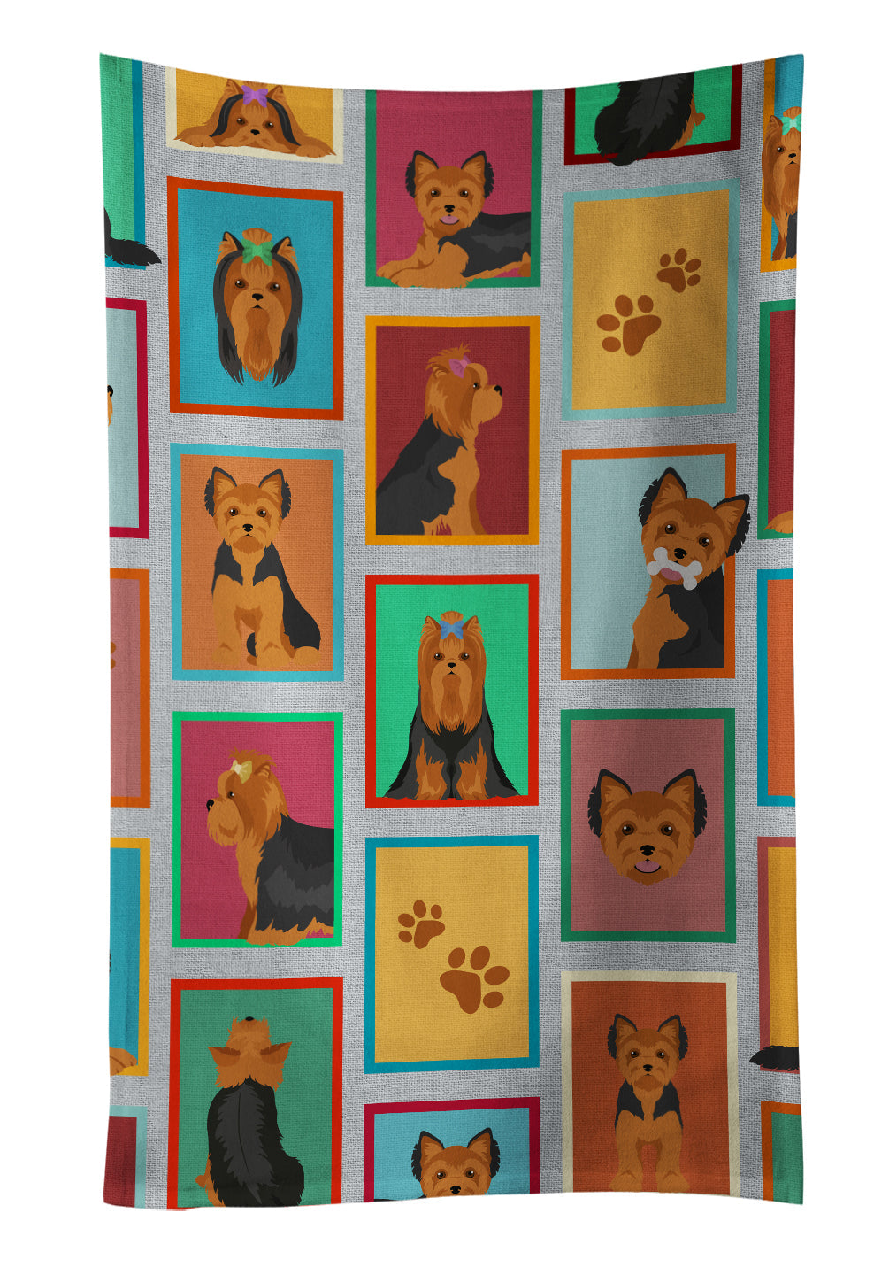 Lots of Black and Tan Yorkie Kitchen Towel Velour Plush Front and Cotton Loop Back Machine Washable