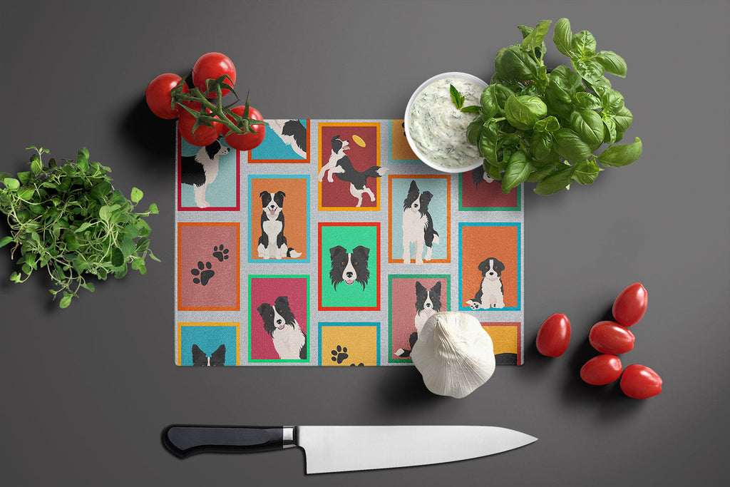 Lots of Border Collie Cutting Board Tempered Glass Kitchen Cutting Surface, Heat Resistant Chopping, Non-Slip Feet, Food Prep & Serving
