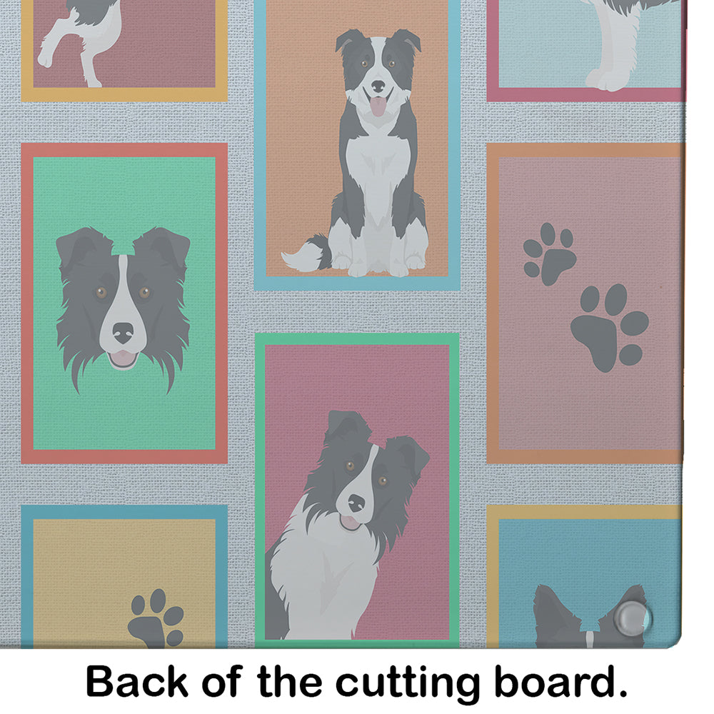 Lots of Border Collie Cutting Board Tempered Glass Kitchen Cutting Surface, Heat Resistant Chopping, Non-Slip Feet, Food Prep & Serving