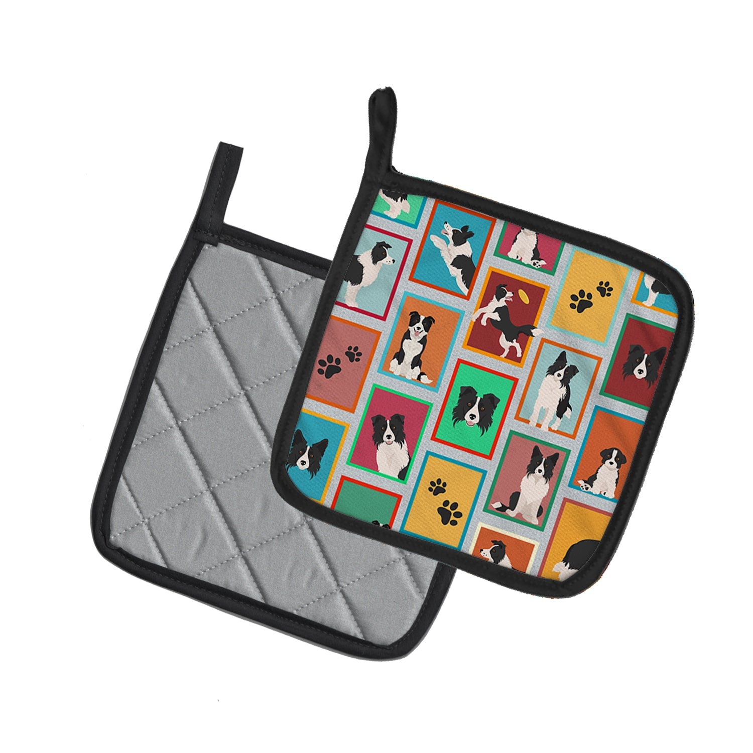 Lots of Border Collie Pot Holder Set of 2 Heat Resistant Quilted Hot Pads 7.5 x 7.5 Inch, Insulated Kitchen Trivets for Cooking & Baking