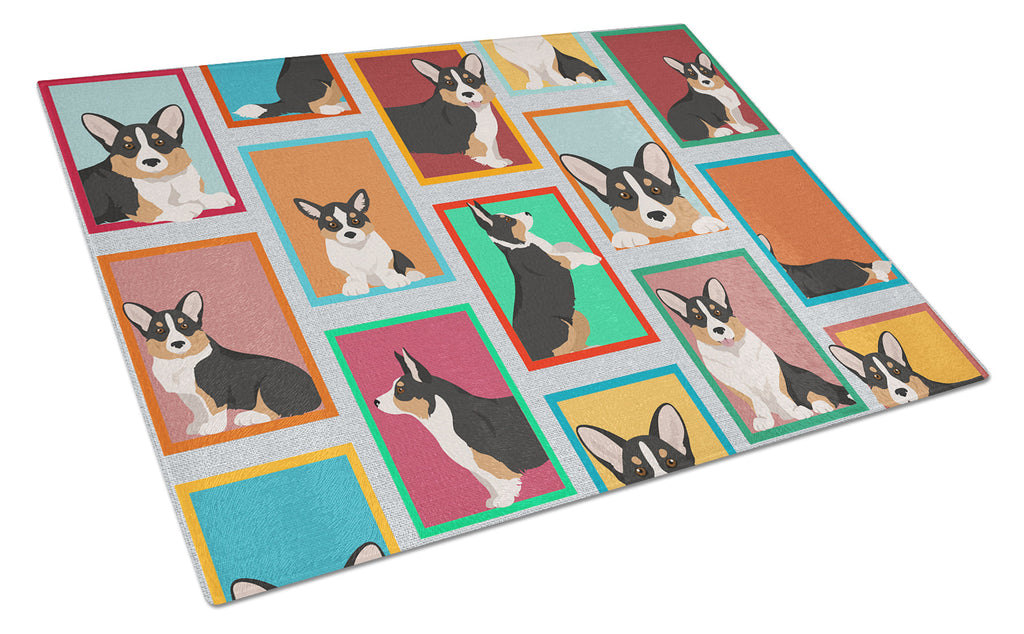 Lots of Tricolor Cardigan Corgi Cutting Board Tempered Glass Kitchen Cutting Surface, Heat Resistant Chopping, Non-Slip Feet, Food Prep & Serving