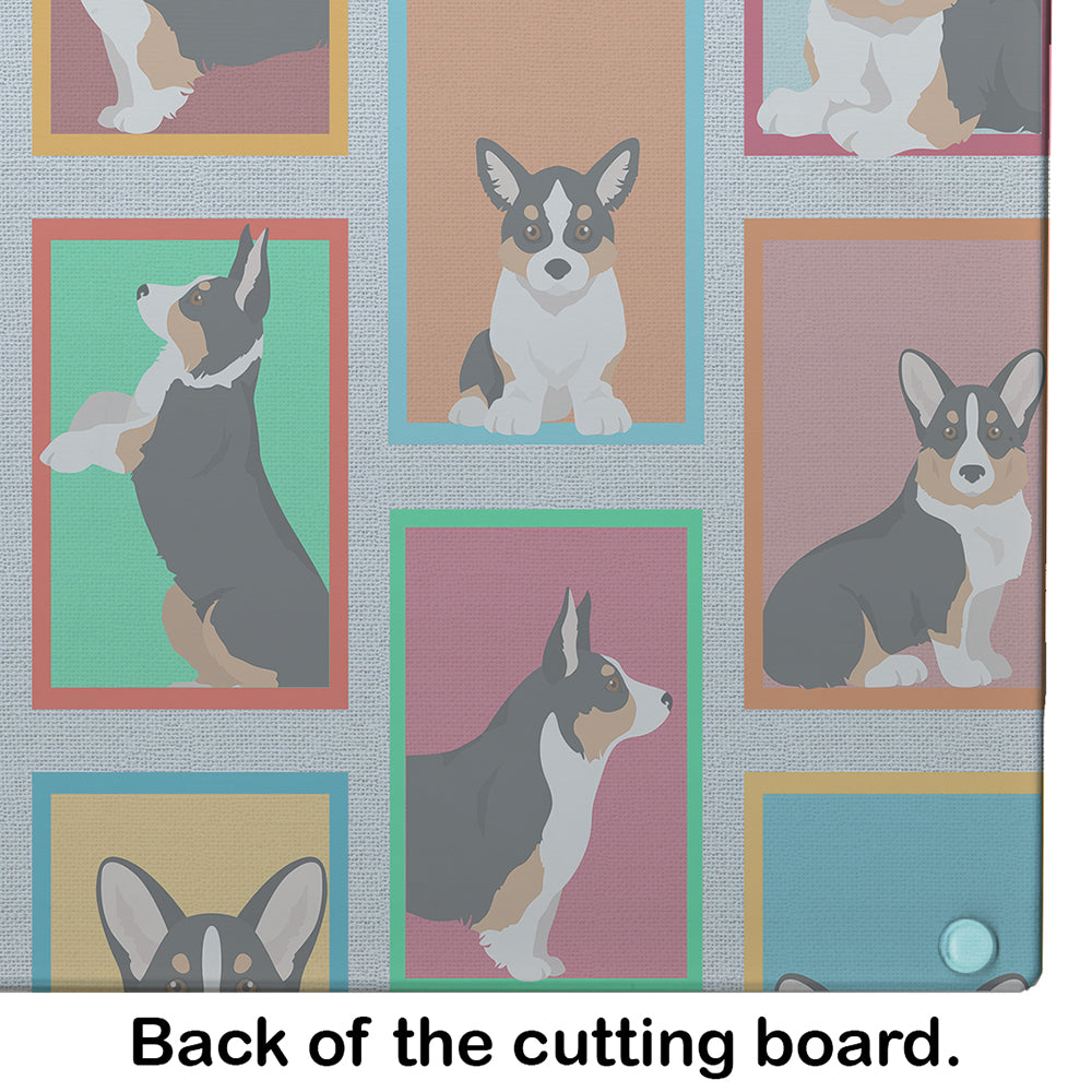 Lots of Tricolor Cardigan Corgi Cutting Board Tempered Glass Kitchen Cutting Surface, Heat Resistant Chopping, Non-Slip Feet, Food Prep & Serving