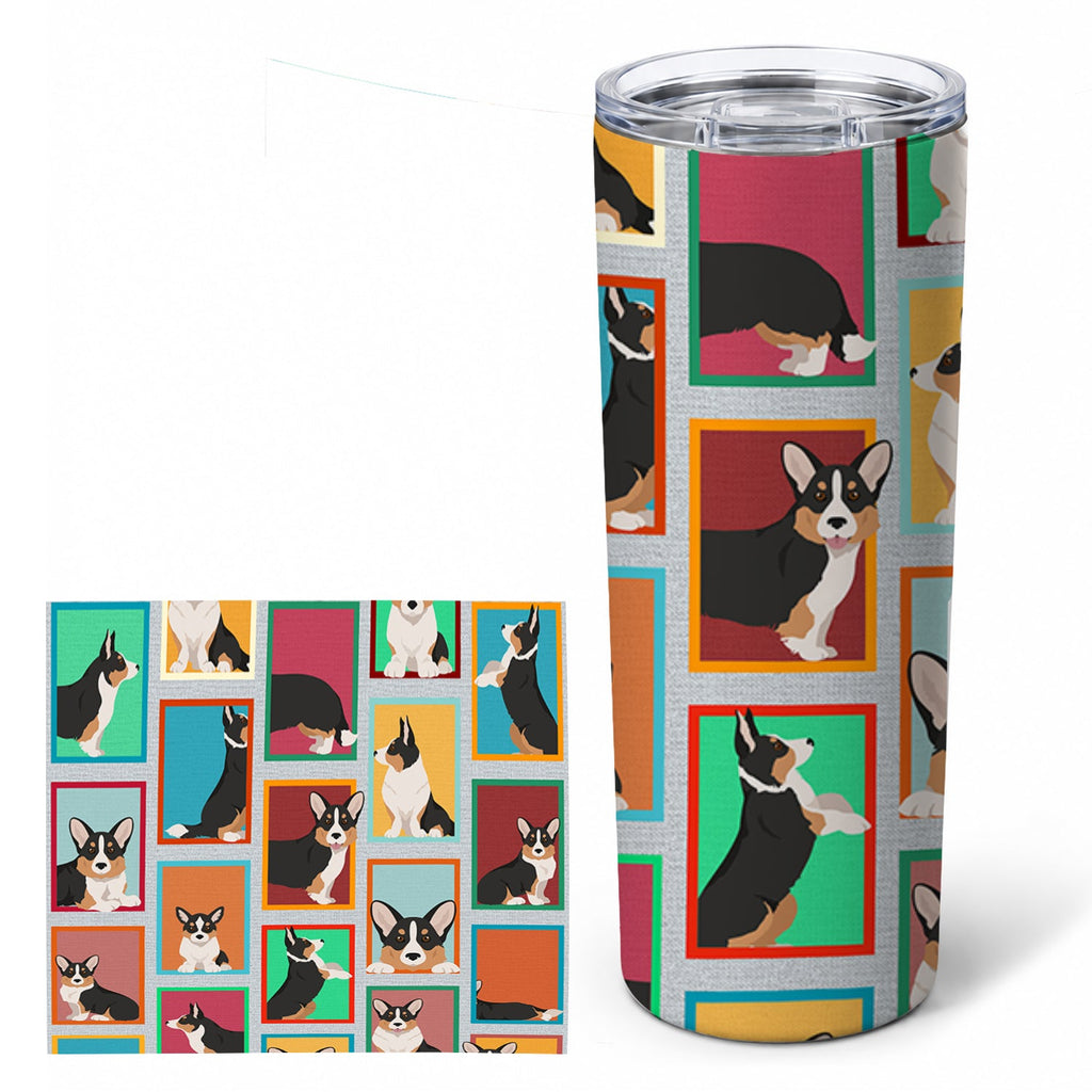 Lots of Tricolor Cardigan Corgi Stainless Steel Skinny Tumbler 20 oz Vacuum Double Walled Reusable Insulated Travel Cup