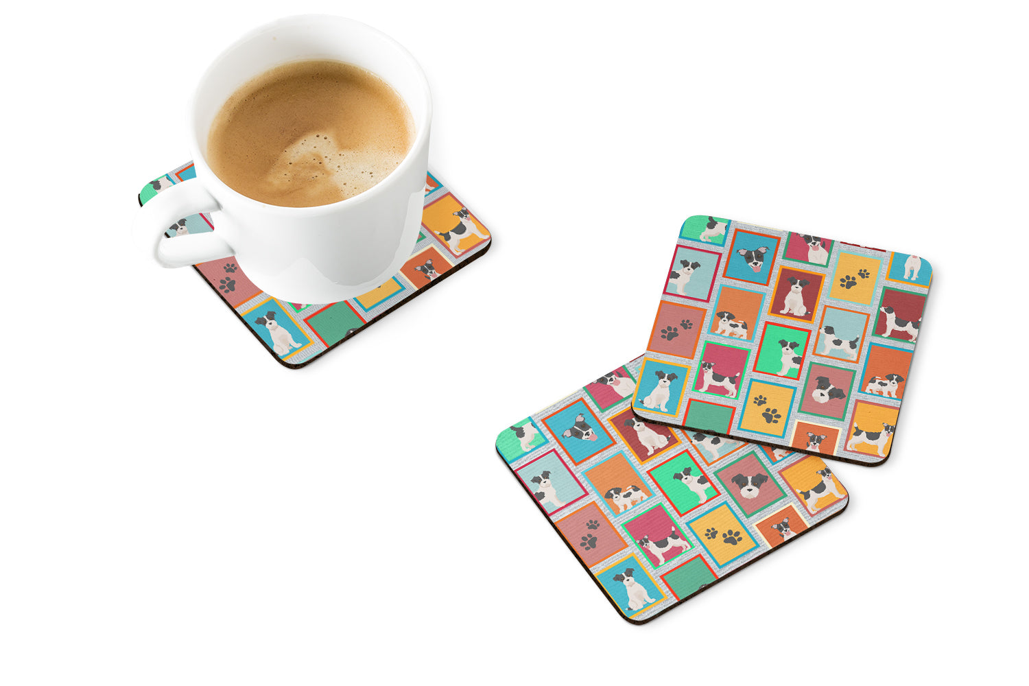 Lots of Jack Russell Terrier Foam Coasters Set of 4 Cup Coasters for Indoor Outdoor, Tabletop Protection, Anti Slip, Mouse pad Material