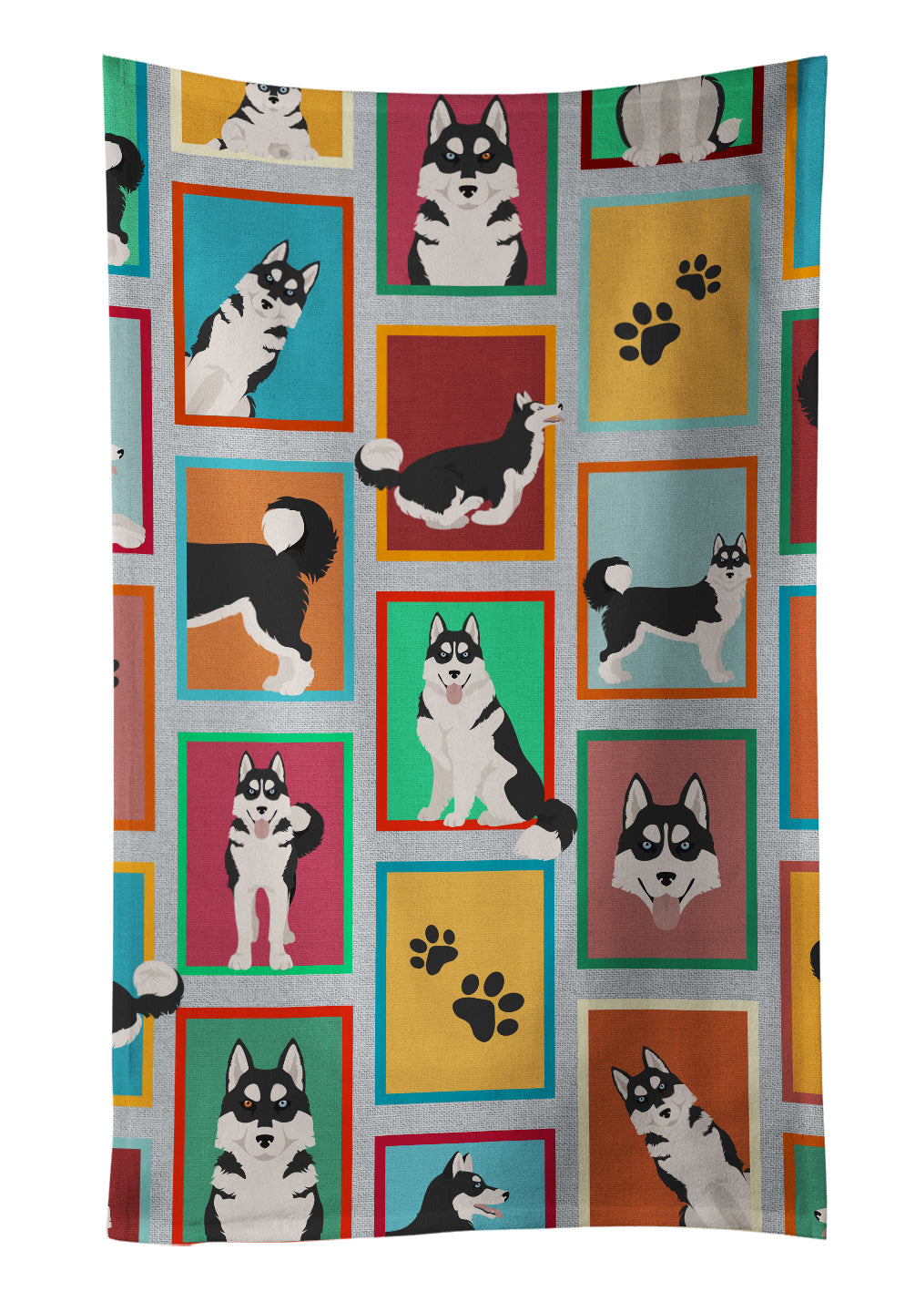 Lots of Siberian Husky Kitchen Towel Velour Plush Front and Cotton Loop Back Machine Washable