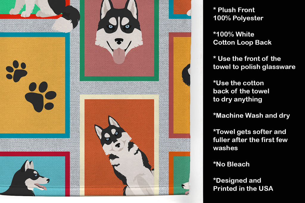 Lots of Siberian Husky Kitchen Towel Velour Plush Front and Cotton Loop Back Machine Washable