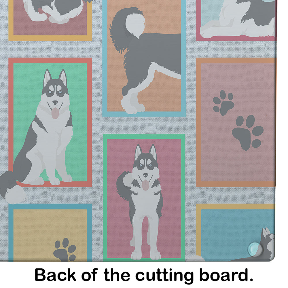 Lots of Siberian Husky Cutting Board Tempered Glass Kitchen Cutting Surface, Heat Resistant Chopping, Non-Slip Feet, Food Prep & Serving