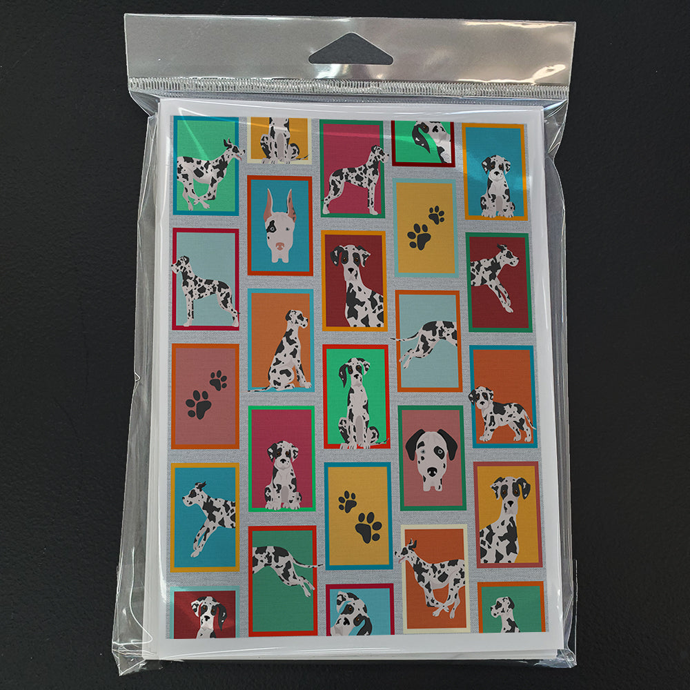 Lots of Harlequin Natural Ears Great Dane Greeting Cards Pack of 8 Blank Cards with Envelopes Whimsical A7 Size 5x7