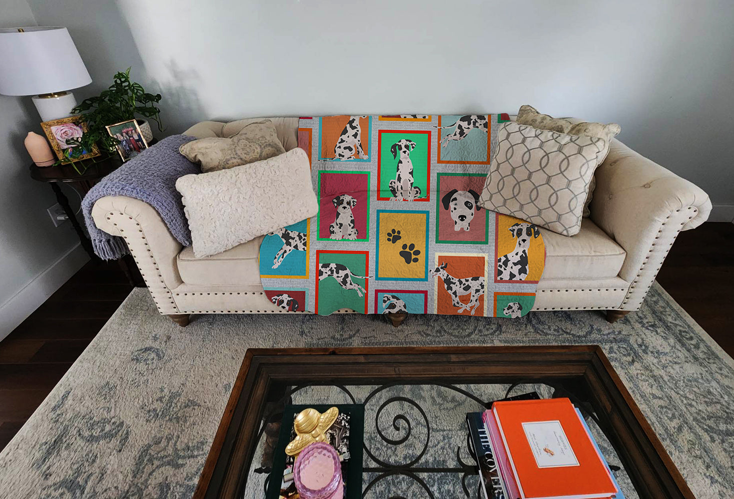 Lots of Harlequin Natural Ears Great Dane Quilted Blanket 50x60 Artwork Pattern Quilted Throw Blanket for Bed, Couch, Sofa, Soft and Lightweight