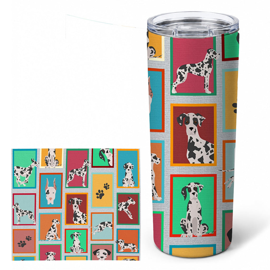 Lots of Harlequin Natural Ears Great Dane Stainless Steel Skinny Tumbler 20 oz Vacuum Double Walled Reusable Insulated Travel Cup