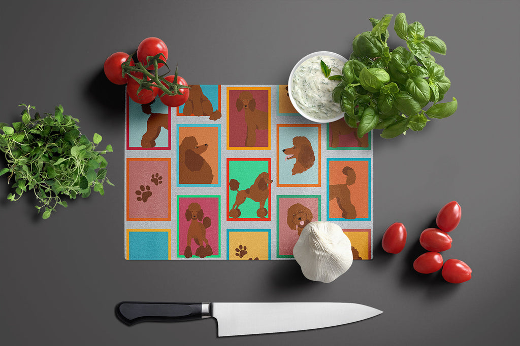 Lots of Chocolate Standard Poodle Cutting Board Tempered Glass Kitchen Cutting Surface, Heat Resistant Chopping, Non-Slip Feet, Food Prep & Serving
