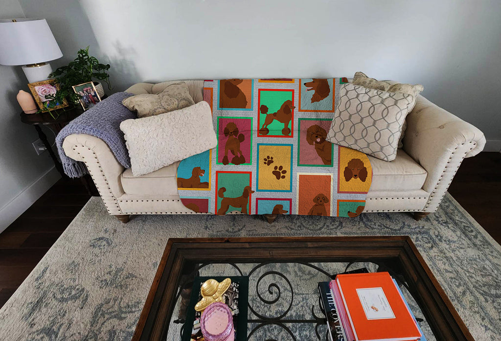 Lots of Chocolate Standard Poodle Quilted Blanket 50x60 Artwork Pattern Quilted Throw Blanket for Bed, Couch, Sofa, Soft and Lightweight