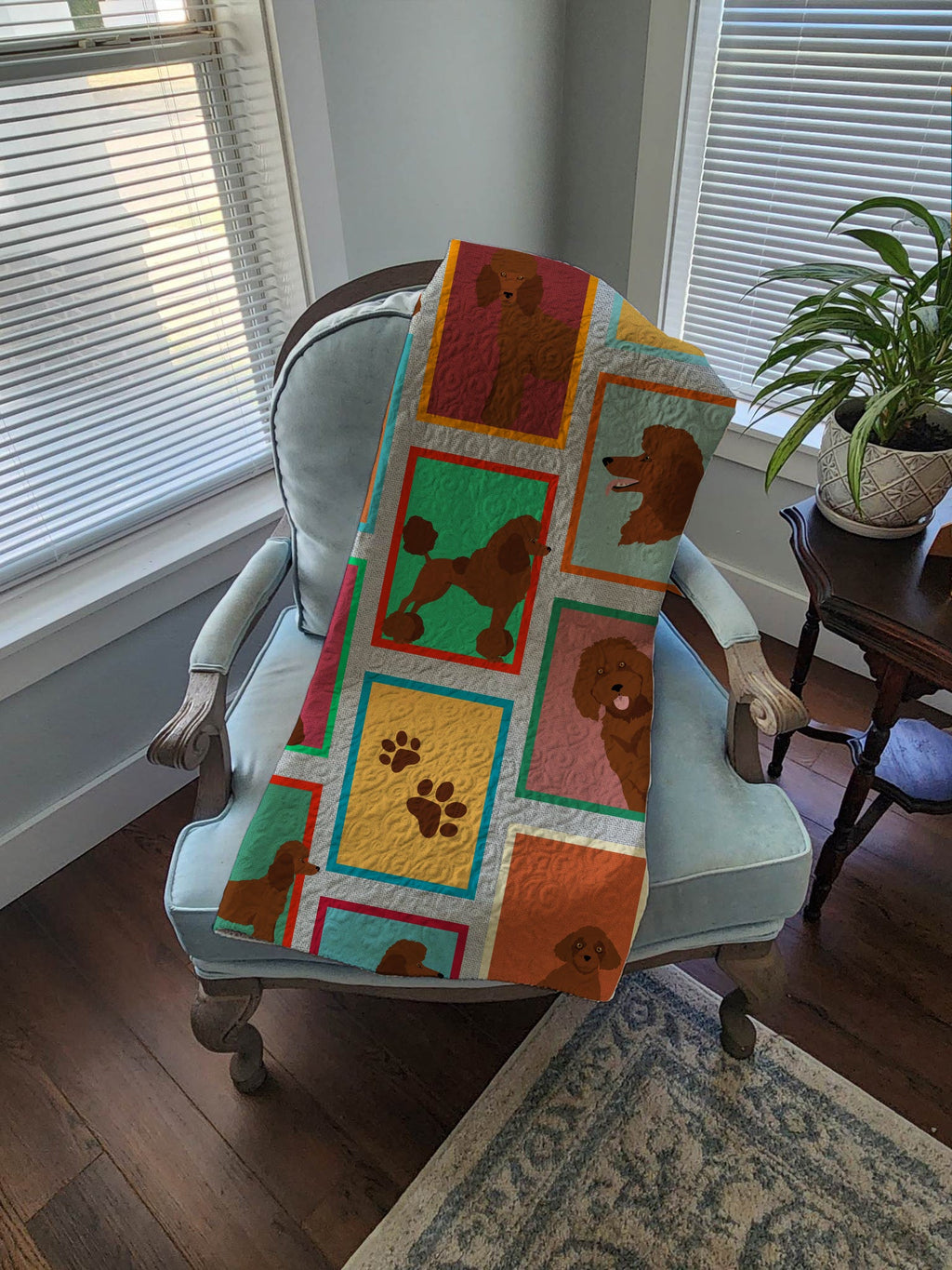 Lots of Chocolate Standard Poodle Quilted Blanket 50x60 Artwork Pattern Quilted Throw Blanket for Bed, Couch, Sofa, Soft and Lightweight