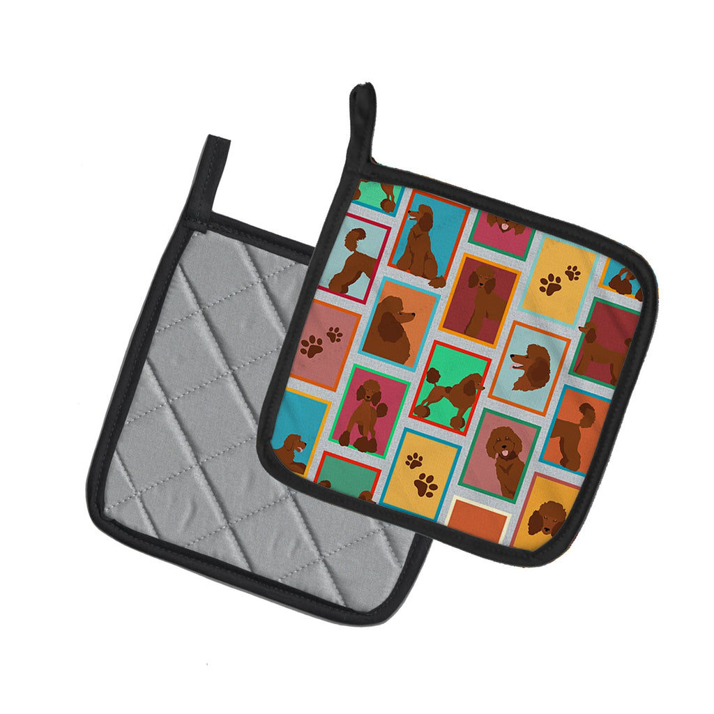 Lots of Chocolate Standard Poodle Pot Holder Set of 2 Heat Resistant Quilted Hot Pads 7.5 x 7.5 Inch, Insulated Kitchen Trivets for Cooking & Baking