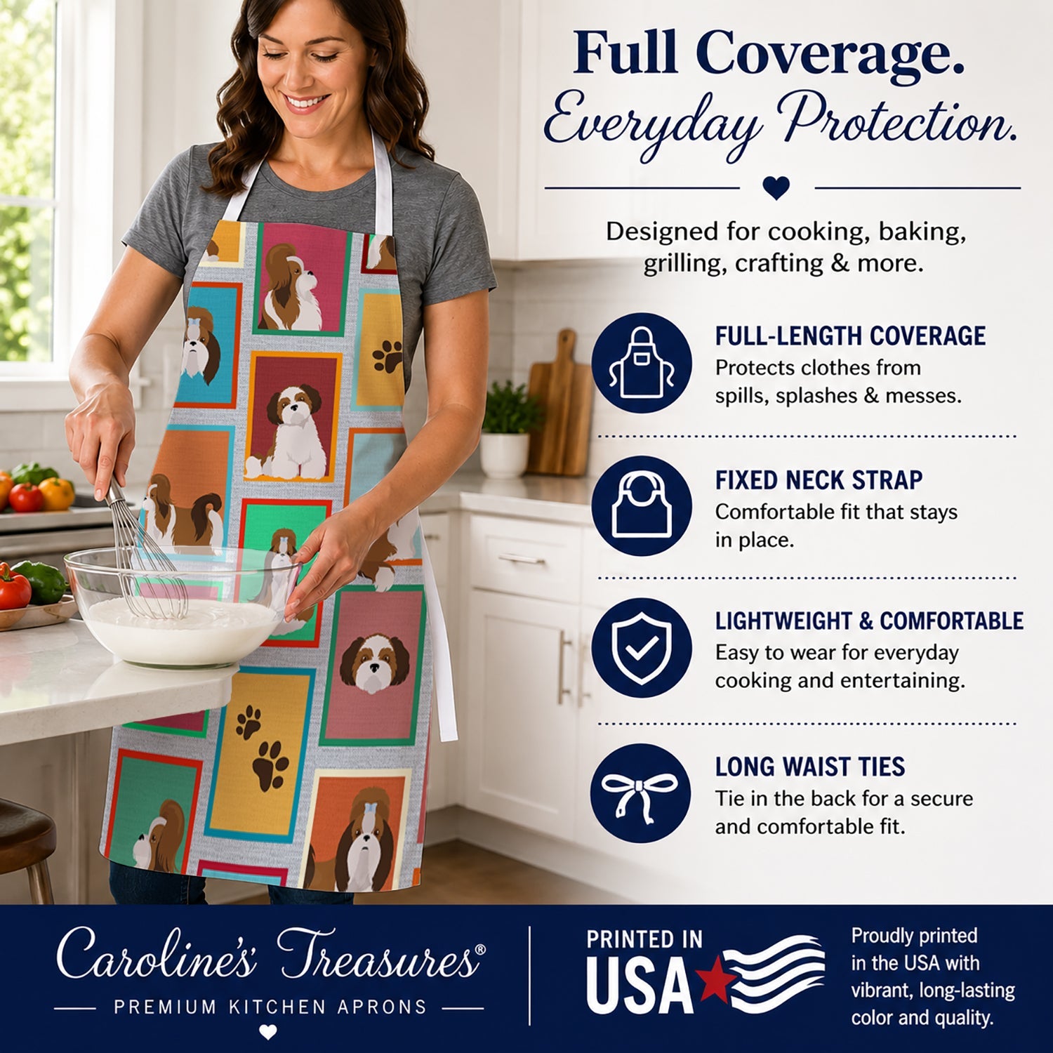 Lots of Shih Tzu Apron Cooking Kitchen Server Baking Crafts Gardening for Adult Women Men, Unisex, Large, Multicolor