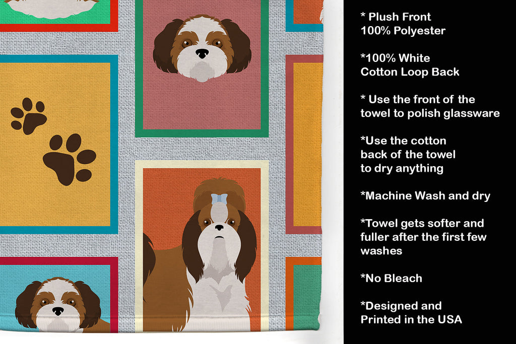 Lots of Shih Tzu Kitchen Towel Velour Plush Front and Cotton Loop Back Machine Washable