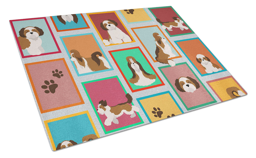 Lots of Shih Tzu Cutting Board Tempered Glass Kitchen Cutting Surface, Heat Resistant Chopping, Non-Slip Feet, Food Prep & Serving
