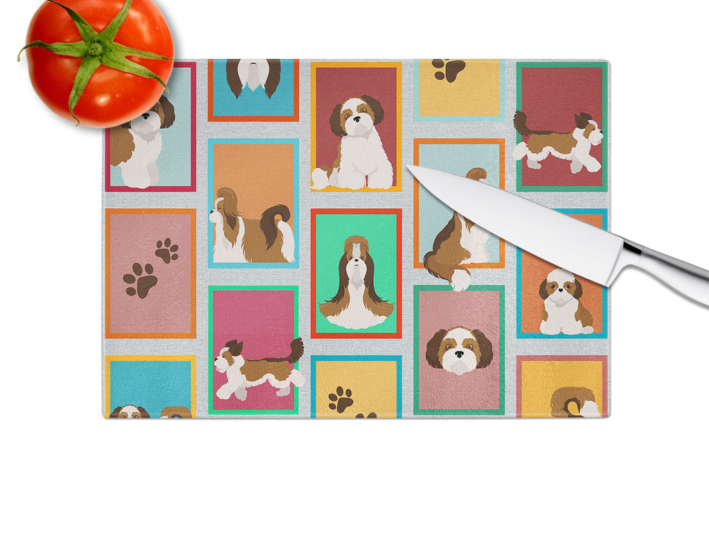 Lots of Shih Tzu Cutting Board Tempered Glass Kitchen Cutting Surface, Heat Resistant Chopping, Non-Slip Feet, Food Prep & Serving